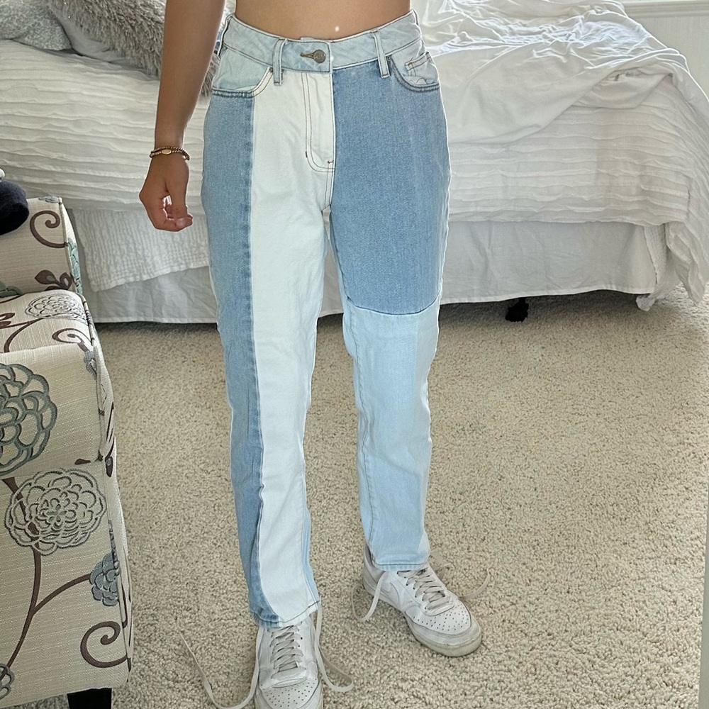 Patched multi colored Pacsun mom jeans
